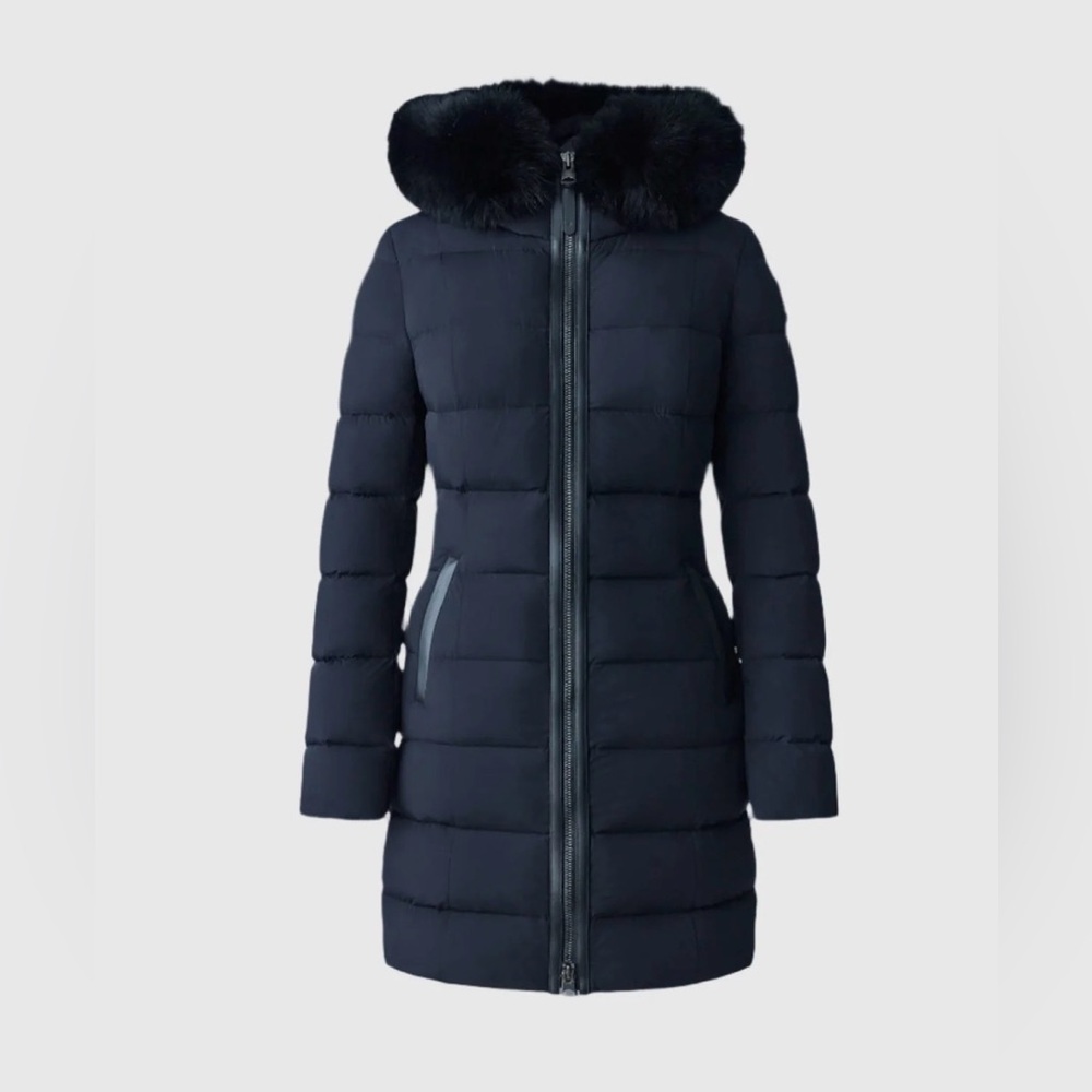 NWT MACKAGE Calla Leather-Trim Down Coat In Black Size S